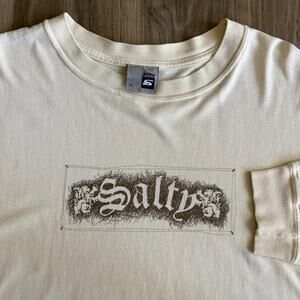 Vintage Salty Skate T-Shirt Men's Size XL Surf Lion Beige Long Sleeve Worn 1990s